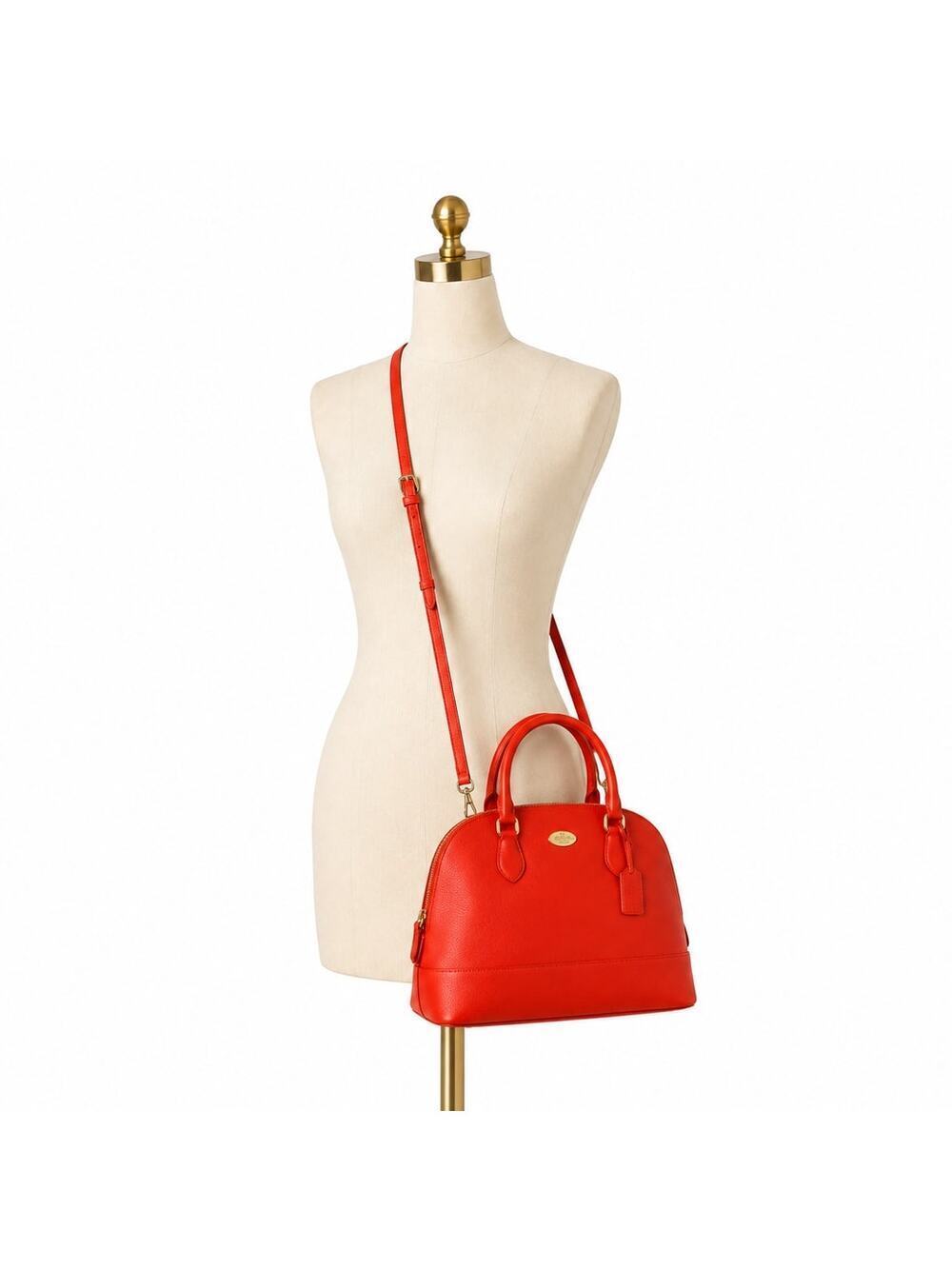 Coach Cora Dome Satchel Crossbody Bag Orange Red Saffiano Leather EUC